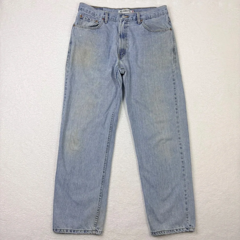 Levis 550 Relaxed Fit Light Wash Denim Jeans Mens 36x32 Measures 35x30‎ Y2K Worn